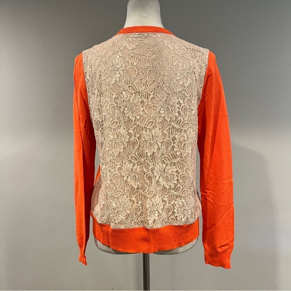 Ann Taylor Orange button down cardigan Sweater with‎ lace back size medium